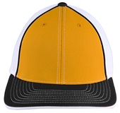 Pacific Headwear 404M Trucker PacFlex Mesh Baseball Caps GOLD/WHITE/BLACK Front