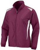 Womens Full Zip, Front Pockets, Open Bottom Jacket MAROON/WHITE Pocket