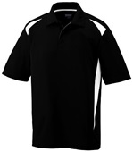 Adult 3-Button, Sporty Wicking Polo Shirt BLACK/WHITE Pocket
