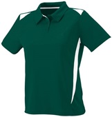 Womens 3-Button 2-Color Polyester Wicking Athletic Sports Polo Shirt DARK GREEN/WHITE Pocket