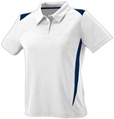 Womens 3-Button 2-Color Polyester Wicking Athletic Sports Polo Shirt WHITE/NAVY Pocket