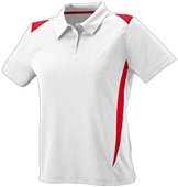 Womens 3-Button 2-Color Polyester Wicking Athletic Sports Polo Shirt WHITE/RED Pocket