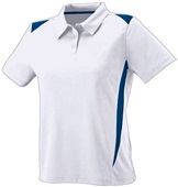 Womens 3-Button 2-Color Polyester Wicking Athletic Sports Polo Shirt WHITE/ROYAL Pocket