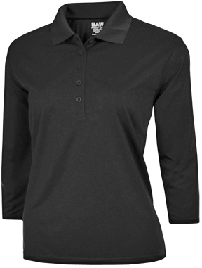 Baw Ladies 3/4 Sleeve Xtreme-Tek Polo Shirts BLACK 