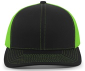 Pacific Headwear 104C Trucker Mesh Baseball Cap BLACK/NEON GREEN Front