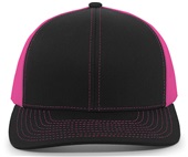 Pacific Headwear 104C Trucker Mesh Baseball Cap BLACK/PINK Front