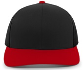 Pacific Headwear 104C Trucker Mesh Baseball Cap BLACK/RED Front