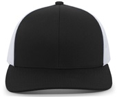 Pacific Headwear 104C Trucker Mesh Baseball Cap BLACK/WHITE Front