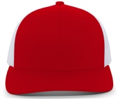 Pacific Headwear 104C Trucker Mesh Baseball Cap RED/WHITE Front