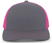 Pacific Headwear 104C Trucker Mesh Baseball Cap GRAPHITE/PINK Front