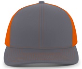 Pacific Headwear 104C Trucker Mesh Baseball Cap GRAPHITE/NEON ORANGE Front