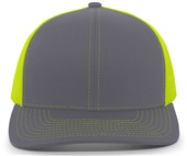 Pacific Headwear 104C Trucker Mesh Baseball Cap GRAPHITE/NEON YELLOW Front