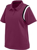 Womens 2-Color, 3-Buttons, Wicking Sport Polo Shirt MAROON/BLACK/WHITE Pocket