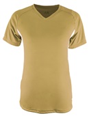 A4 Womens Color Blocked Performance V-Neck Shirt VEGAS GOLD/WHITE Front