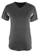 A4 Womens Color Blocked Performance V-Neck Shirt GRAPHITE/WHITE Front