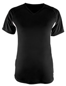 A4 Womens Color Blocked Performance V-Neck Shirt BLACK/WHITE Front