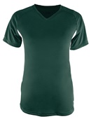 A4 Womens Color Blocked Performance V-Neck Shirt FOREST/WHITE Front