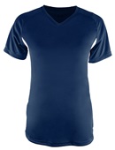 A4 Womens Color Blocked Performance V-Neck Shirt NAVY/WHITE Front