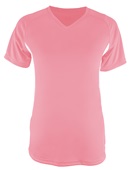 A4 Womens Color Blocked Performance V-Neck Shirt PINK/WHITE Front