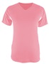 A4 Womens Color Blocked Performance V-Neck Shirt PINK/WHITE Front
