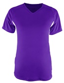 A4 Womens Color Blocked Performance V-Neck Shirt PURPLE/WHITE Front