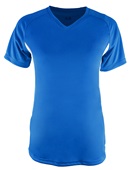 A4 Womens Color Blocked Performance V-Neck Shirt ROYAL/WHITE Front