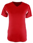 A4 Womens Color Blocked Performance V-Neck Shirt SCARLET/WHITE Front