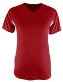 A4 Womens Color Blocked Performance V-Neck Shirt CARDINAL/WHITE Front