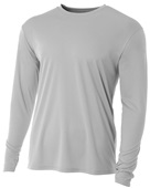 A4 Cooling Performance Adult Long Sleeve Crew SILVER Front