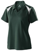 Womens Textured Polyester, Mechanical Stretch Pique Polo Shirt DK. GREEN/WHITE Pocket