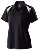Womens Textured Polyester, Mechanical Stretch Pique Polo Shirt BLACK/WHITE Pocket
