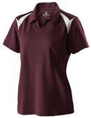 Womens Textured Polyester, Mechanical Stretch Pique Polo Shirt MAROON/WHITE Pocket
