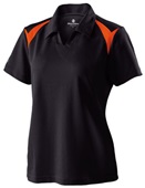 Womens 2-Tone, Pique Polo Shirt BLACK/ORANGE Pocket