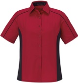 North End Fuse Ladies Color Block Twill Shirt CLASSIC RED/BLACK (850) Pocket