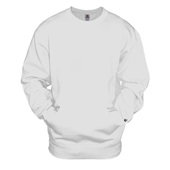 Badger Sport Adult Pocket Crew Sweatshirt w/Kangaroo Pocket WHITE Front